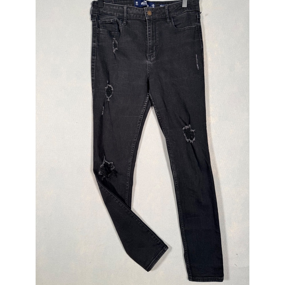 Hollister High Rise Super Skinny Distressed Black Jeans Grunge Edgy Y2K Style